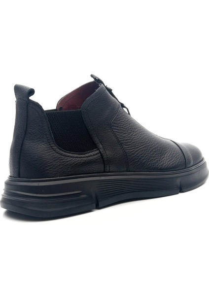 MARCOMEN12432 Erkek Lastikli Kısa Deri Siyah Casual Bot modelleri