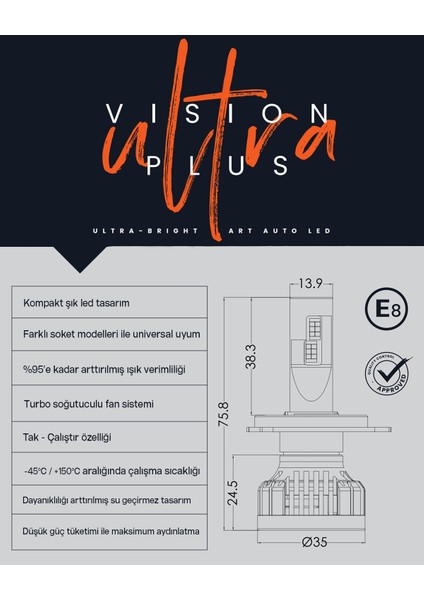 Vision Plus Ultra Csp LED Zenon 55W 12500 Lumen LED Xenon