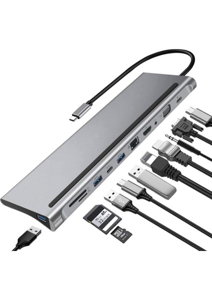 Samsung Dex Uyumlu 11-In-1 Usb-C Hub : S8, S9, S10, S20, Note8, Note9, NOTE10, NOTE20 Serileri ile Uyumludur.