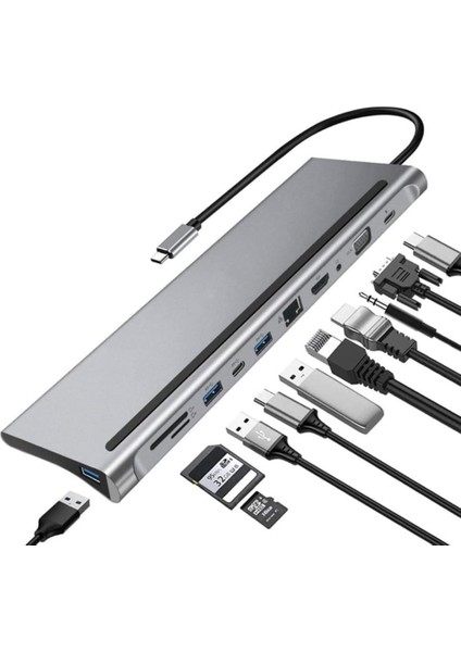 11IN1 Usb-C Hub Thunderbolt-3 Çoklu Bağlantı Noktası Adaptörü : Apple Macbook Pro/air ile Uyumludur.