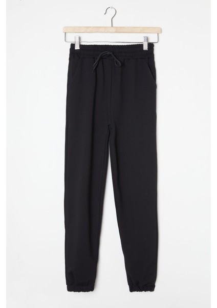 Siyah Bel ve Paça Lastikli Basic Kız Çocuk Eşofman Altı 16248