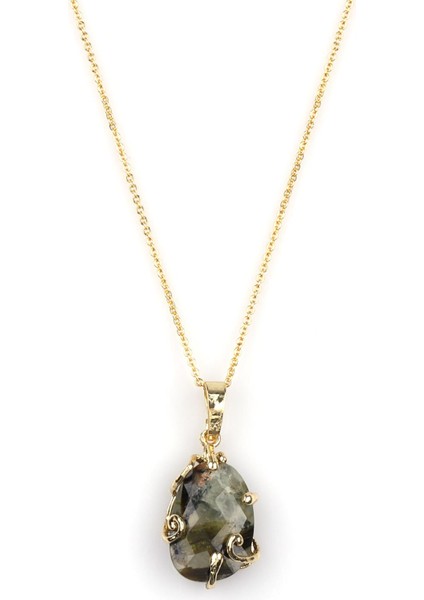 Prehnite Doğal Taş Gold Renkli Kolye