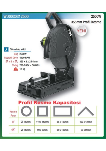 WD030312500 2500W 355 mm Profil Kesme Makinesi