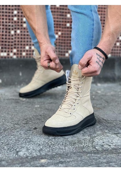 Wagoon WG012 Bej Kömür Süet Cilt Uzun Bağcıklı Bot modelleri