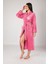 Pembe Nakışlı Bambu Cotton Bayan Bornozu 1