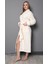 Krem Şal Yaka Eteği Jakarlı Bambu Pamuklu Bayan Bornozu 1