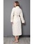Krem Şal Yaka Eteği Jakarlı Bambu Pamuklu Bayan Bornozu 4