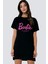 Barbie Girl Siyah Kısa Kollu Penye Kadın T-Shirt Elbise 1