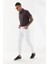 Önü Yırtık Boru Paça Düz Desen Skinny Fit Denim Uzun Pantolon Beyaz 2