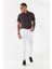 Önü Yırtık Boru Paça Düz Desen Skinny Fit Denim Uzun Pantolon Beyaz 3