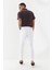 Önü Yırtık Boru Paça Düz Desen Skinny Fit Denim Uzun Pantolon Beyaz 4
