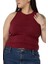 Büyük Beden Önü ve Yanları Drapeli Halter Yaka Bordo Body 5