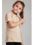 Unisex Cocuk Polo Yaka Kısa Kol Krem Okul T-Shirt 1