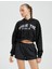 Crop Sweatshirt Spor Slogan Nakışlı Kapüşonlu Ribanalı 3