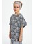Gri Erkek Çocuk Pamuklu Penye Oversize Gri T-Shirt Bandana 2'li Takım 1