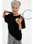 Gri Desenli-Siyah Erkek Çocuk Pamuklu Penye Oversize Kamuflaj T-Shirt Bandana İkili Takım 2