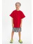 Gri Desenli-Kırmızı Erkek Çocuk Pamuklu Penye Oversize Kırmızı T-Shirt Gri Bandana 2'li Takım 5