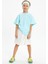 Buz Mavi-Buz Mavi Erkek Çocuk Pamuklu Penye Oversize Buz Mavi T-Shirt Bandana İkili Takım 3