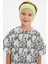 Yeşil Beyaz Erkek Çocuk Pamuklu Penye Oversize Beyaz T-Shirt Yeşil Bandana 2'li Takım 1