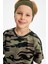 Haki-Kamuflaj Erkek Çocuk Pamuklu Penye Oversize Kamuflaj T-Shirt Bandana İkili Takım 1