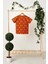 Turuncu Kız Çocuk Kısa Kollu Bisiklet Yaka Terletmez, Rahat Pamuklu Penye T-Shirt 5