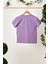 Lila Kız Çocuk Kısa Kollu Bisiklet Yaka Terletmez, Rahat Pamuklu Penye T-Shirt 2