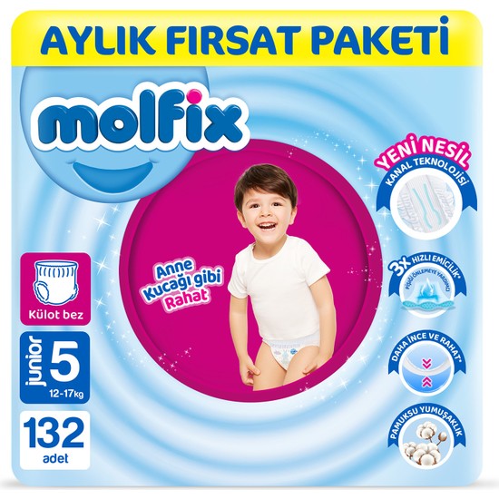 Molfix Pants Bebek Bezi 5 Beden Junior Aylık Fırsat Paketi 132 Adet