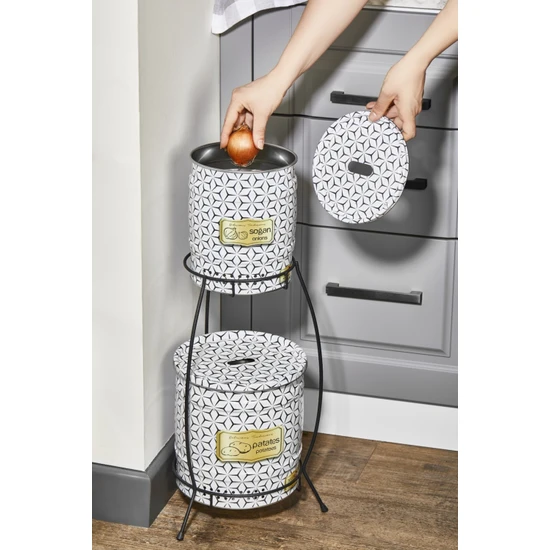 Kitchen Life Magneto 2 Katlı Metal Patates Soğan Kovası - Sebzelik - Patates Soğanlık Sepeti