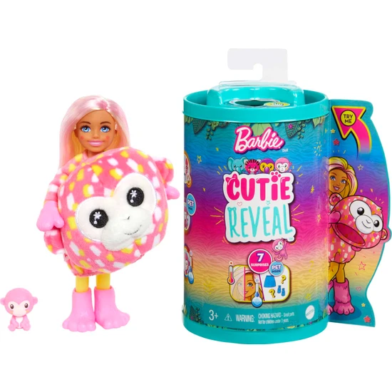 Barbie Cutie Reveal Bebekler Chelsea Tropikal Orman Serisi - Maymun, 3 yaş ve üzeri, HKR14