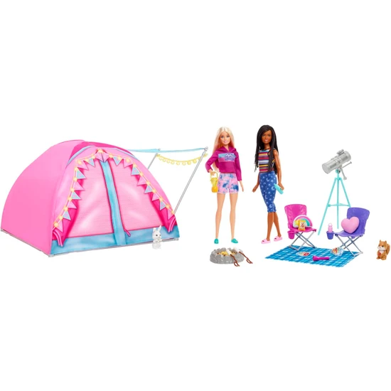 Barbie It Takes Two Kamp Oyun Seti, Çadır, 2 Barbie Bebek, Hayvanlar ve Teleskop Gibi 20'Den Fazla Aksesuarıyla, 3 Yaş ve Üzeri Hgc18