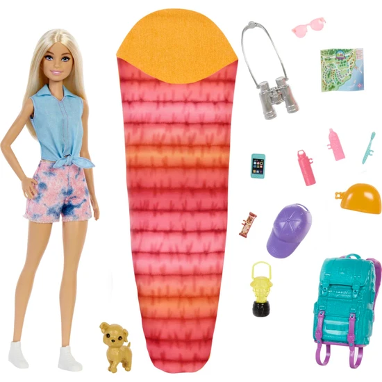 Barbie Kampa Gidiyor Oyun Seti Barbie (29 Cm, Sarışın) Ve Hayvan Dostu Yavru Köpek, Uyku Tulumu, 10 Adet Kamp Aksesuarı, 3-7 Yaş Arası Hdf73