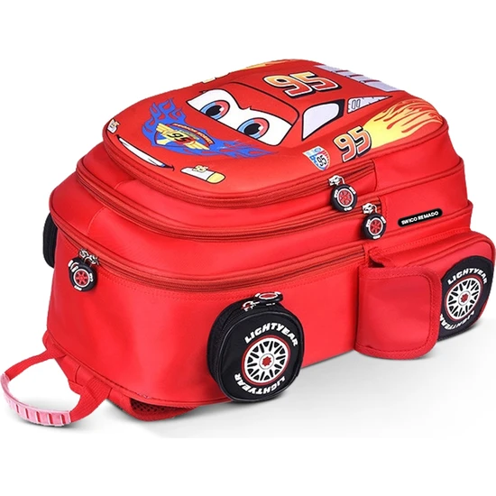 Swico Remado Karikatür Araba Modeli Ilkokul Çantası - Kırmızı (Yurt Dışından)