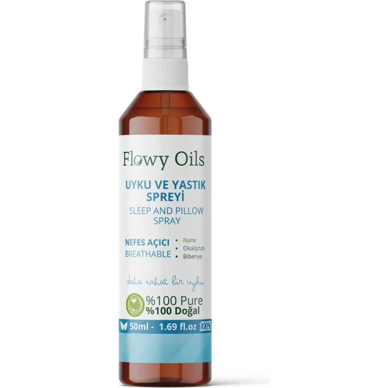 Flowy Oils Uyku ve Yastık Spreyi Okaliptus, Nane, Biberiye Breathable Sleep And Pıllow Spray 50 ml