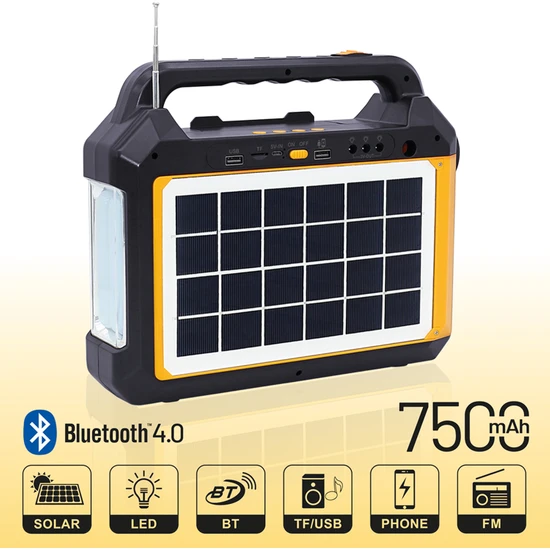 Heider Porto-5 Solar Güneş Enerjili Aydınlatma ve Acil Durum Sistemi - Powerbank - Fm Radyo - Bluetooth Hoparlör - Li-Ion Batarya Bloğu - 3+2 Lambalı