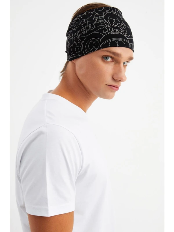 Butikgiz Siyah-Melanj Erkek Pamuklu Penye, Kaymaz, Ultra Hafif, Spor Geniş Saç Bandı Bandana Buff