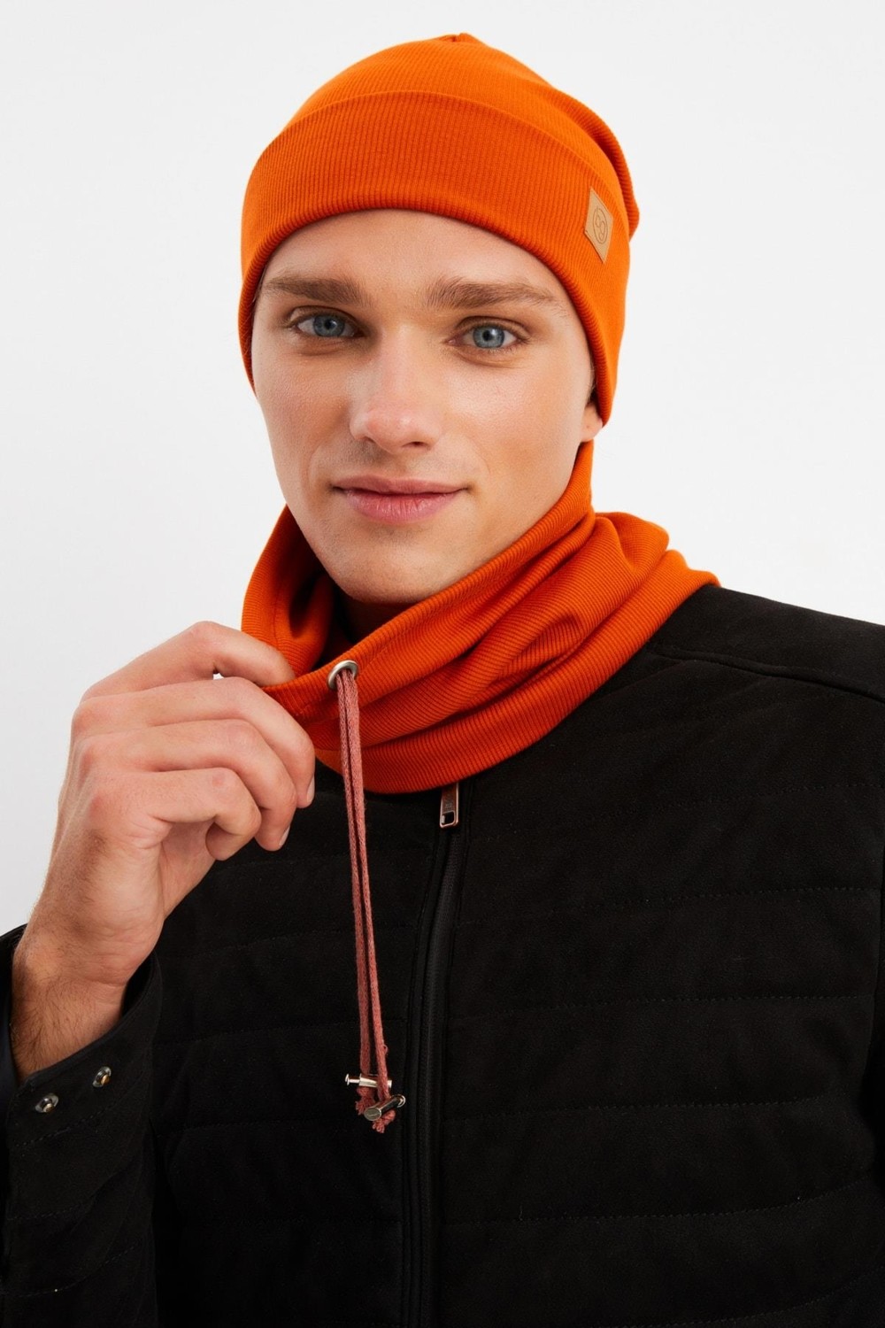 Butikgiz Kiremit Erkek Balıkçı Style Pamuklu Kaşkorse Terletmez Ultra Hafif Yumuşak Bere Boyunluk Takım görsel 3