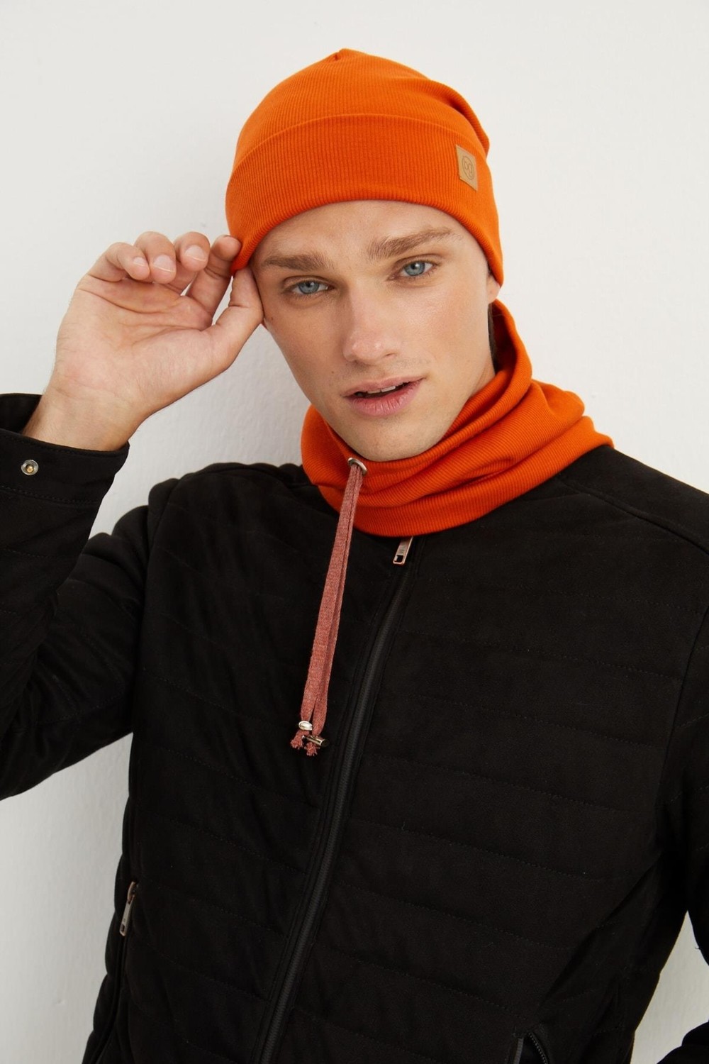 Butikgiz Kiremit Erkek Balıkçı Style Pamuklu Kaşkorse Terletmez Ultra Hafif Yumuşak Bere Boyunluk Takım görsel 4