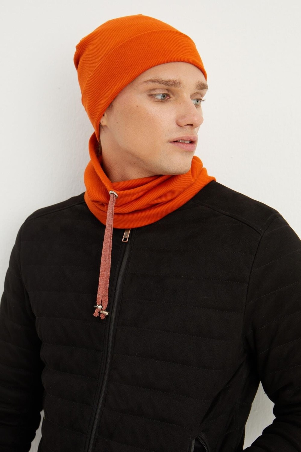 Butikgiz Kiremit Erkek Balıkçı Style Pamuklu Kaşkorse Terletmez Ultra Hafif Yumuşak Bere Boyunluk Takım görsel 5