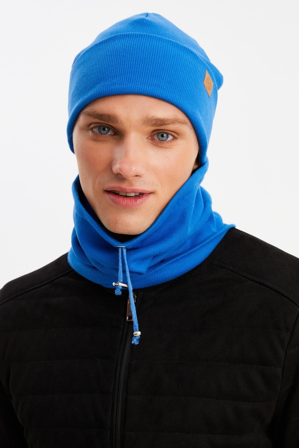 Butikgiz Mavi Erkek Balıkçı Style Pamuklu Kaşkorse Terletmez Ultra Hafif Yumuşak Bere Boyunluk Takım