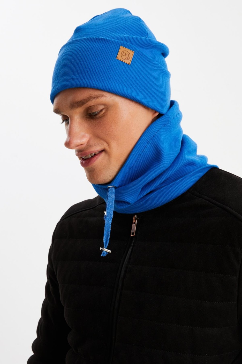 Butikgiz Mavi Erkek Balıkçı Style Pamuklu Kaşkorse Terletmez Ultra Hafif Yumuşak Bere Boyunluk Takım görsel 2