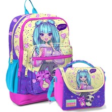 Coral High Mor Pembe Anime Okul Sırt ve Beslenme Çantası Seti - Kız Çocuk - Dört Bölmeli