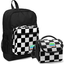 Coral High Erkek Çocuk Ilkokul Okul Sırt Çantası ve Beslenme Çanta Seti - Siyah Damalı