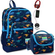 Coral High Okul Çantası ve Beslenme Çantası Seti - Erkek Çocuk Lacivert Dinazor - USB Soketli