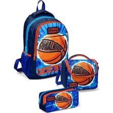 Coral High Ilkokul Çanta Takımı Lacivert Turuncu Basketbol - Erkek Çocuk Okul Çantası Seti