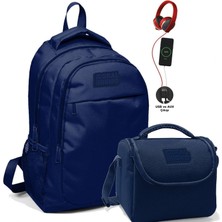 Coral High Ilk ve Orta Okul ve Beslenme Çantası Seti - Erkek Çocuk Lacivert - USB Soketli