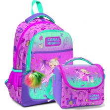 Coral High Okul Sırt ve Beslenme Çantası Seti - Kız Çocuk Pembe Yeşil Unicorn ve Prenses