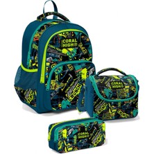 Coral High Üç Gözlü Ilkokul Sırt Çantası Seti Yeşil Yazılı Erkek Çocuk