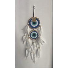 2 Halkalı Mavi Tasarımlı Beyaz Tüylü Dream Catcher Rüya Düş Kapanı