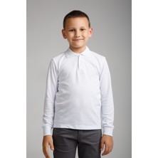 Ada Bebek Çocuk Uzun Kollu Polo Yaka Lakos Beyaz Penye Okul