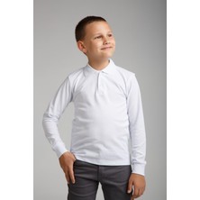 Ada Bebek Çocuk Uzun Kollu Polo Yaka Lakos Beyaz Penye Okul